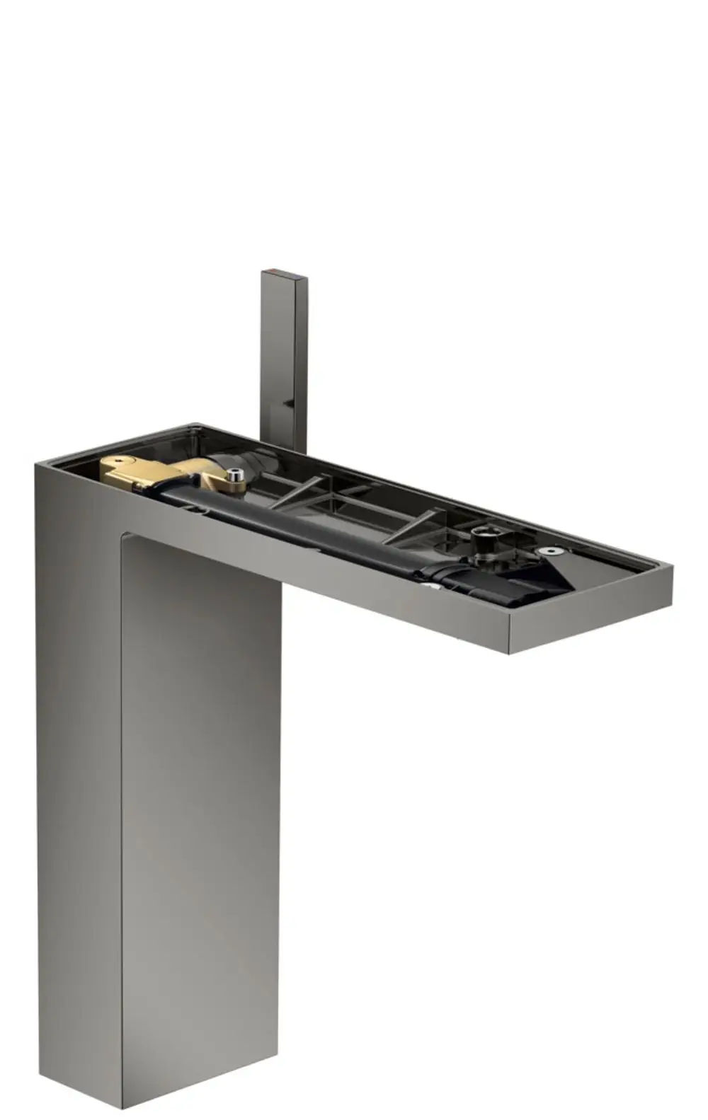 Einhebel-Waschtischmischer in Polished Black Chrome von AXOR, geeignet für Aufsatzwaschtische, mit Push-Open Ablaufgarnitur und modernem Design.